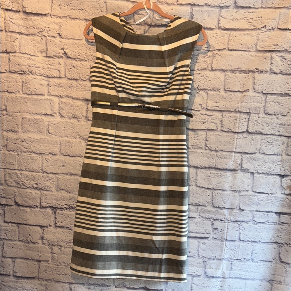 Calvin Klein Collection Striped Midi Dress in Black and Cream